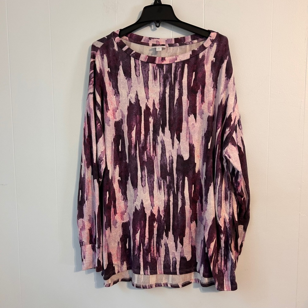 LuLaRoe Womens XL Purple Abstract Watercolor Long Sleeve High Low Tunic Top